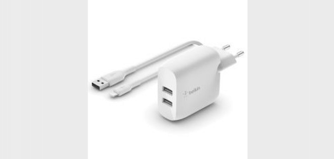 <h6 class='prettyPhoto-title'>Belkin Boost↑Charge™ Dual USB Wall Charger + Lightning Cable - 24W - White</h6>