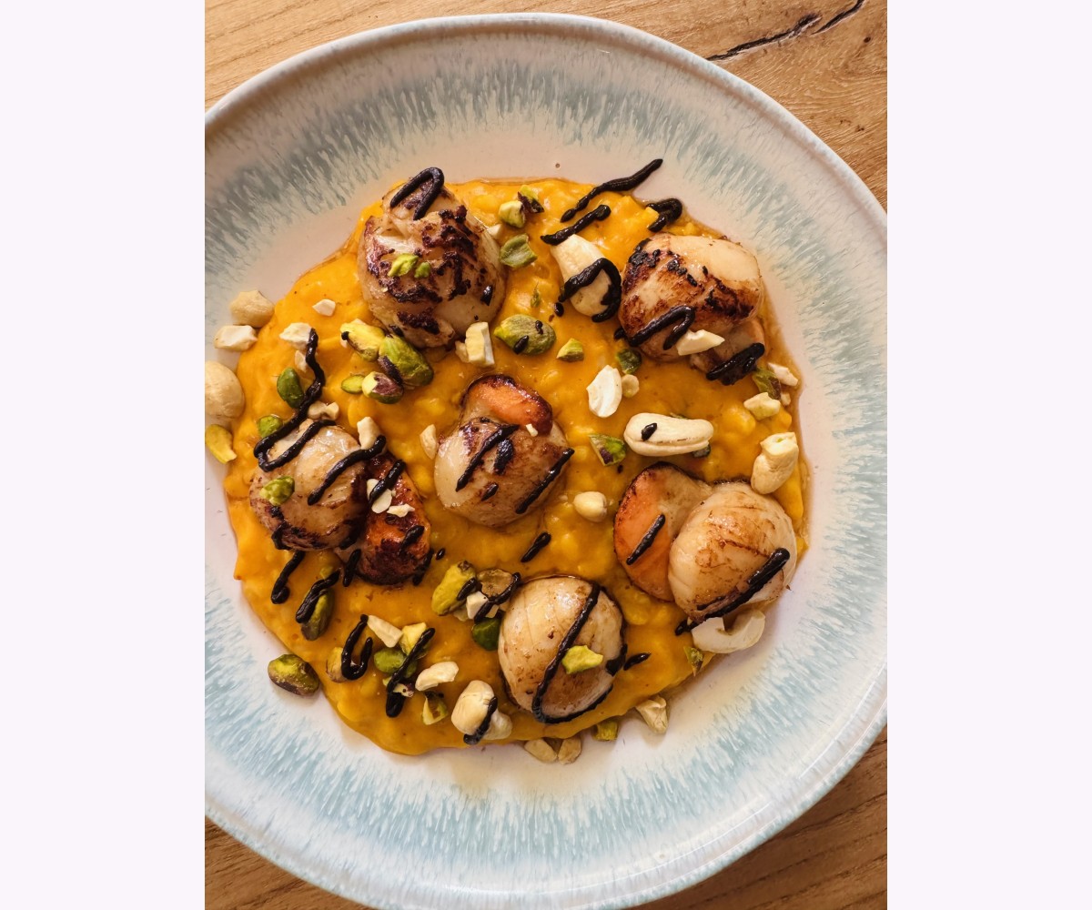 <h6 class='prettyPhoto-title'>Risotto de St Jacques, potimarron un plat qui éveille les papilles autant que les yeux </h6>