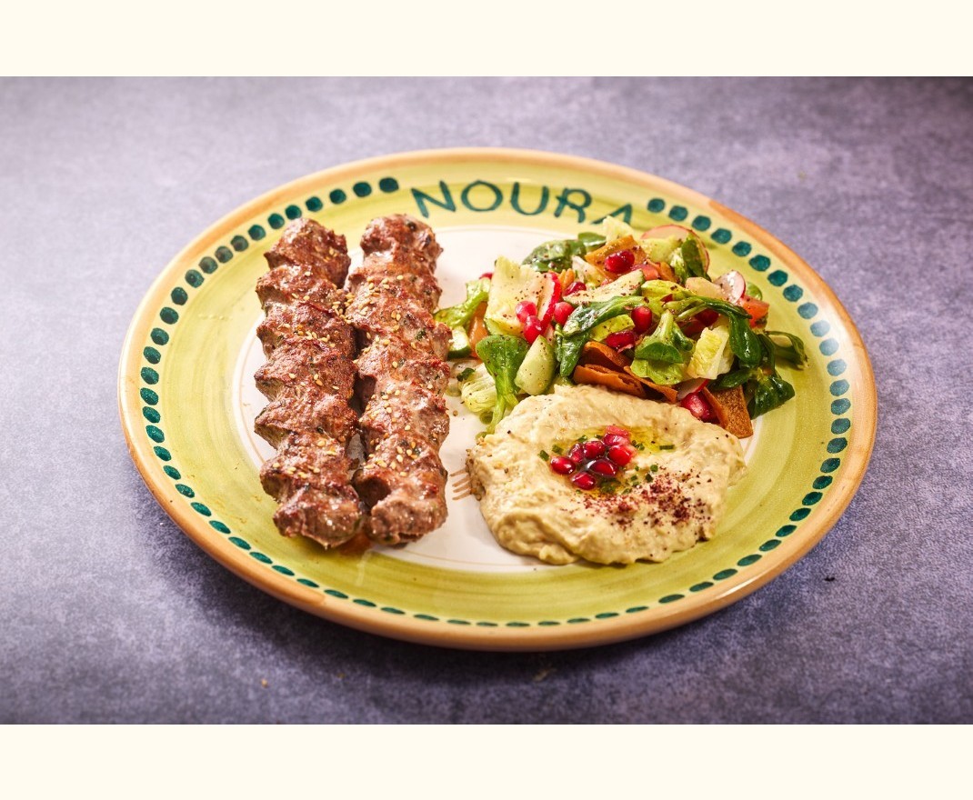 <h6 class='prettyPhoto-title'>KAFTA & FATTOUCHE / MOUTABAL SKEWERS DUO</h6>